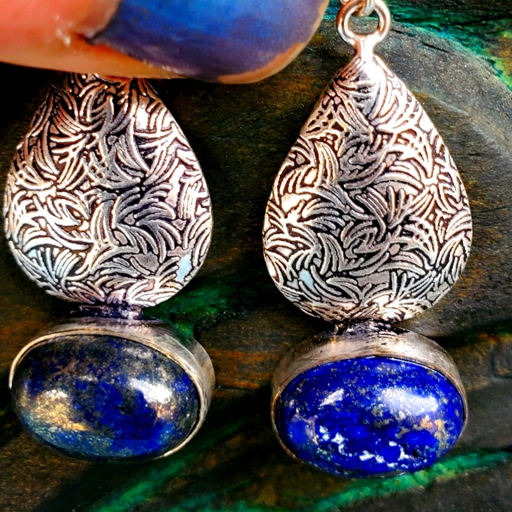 New Handmade Lapis Lazuli Silver Earrings.